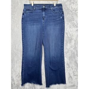 NYDJ Jeans Womens 14 Blue Teresa Wide Leg High Rise Cropped Raw Hem Denim